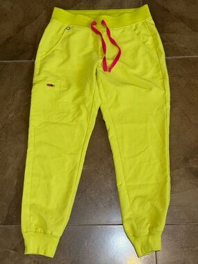 Figs Neon Joggers with Hot Pink Drawstring